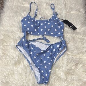 NWT From Amazon Scoop Neck Cut Out Front Lace Up Back High Cut Monokini